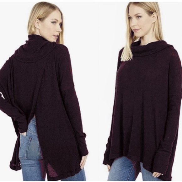 Free People Sweaters - NWT Free People Sweater XS Oversized Cowl Neck Draped Tunic Top Date Night Wine